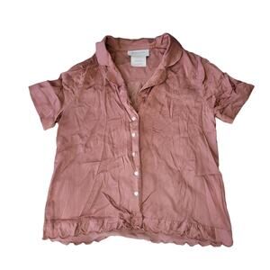 BHLDN Juniper Scalloped Heart Button Down Satin Pajama Top Shirt Blouse Small